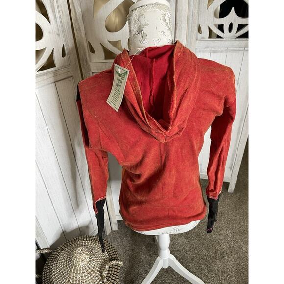 New! Hippie Boho Nepal Hoodie Sweatshirt Womens Medium Colorful Patchwork - Picture 3 of 6